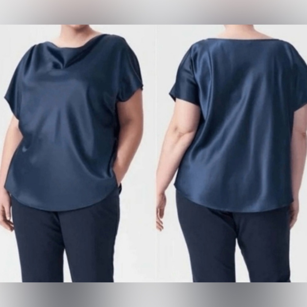 NWT Universal Standard Viva Boatneck Satin Top. Size M. Navy Blue